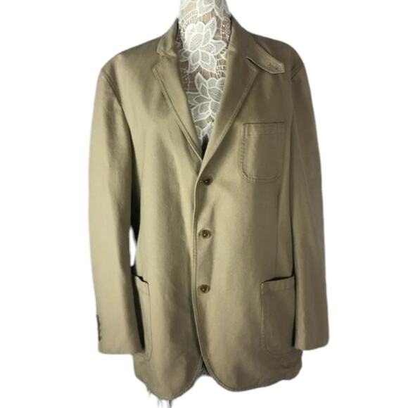 Barn coat stand collar patch elbow Khaki Lands' End 100% cotton 44 R - Picture 7 of 16